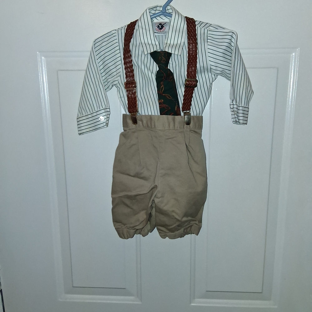 Kids Striped Shirt and Tan Shorts Set